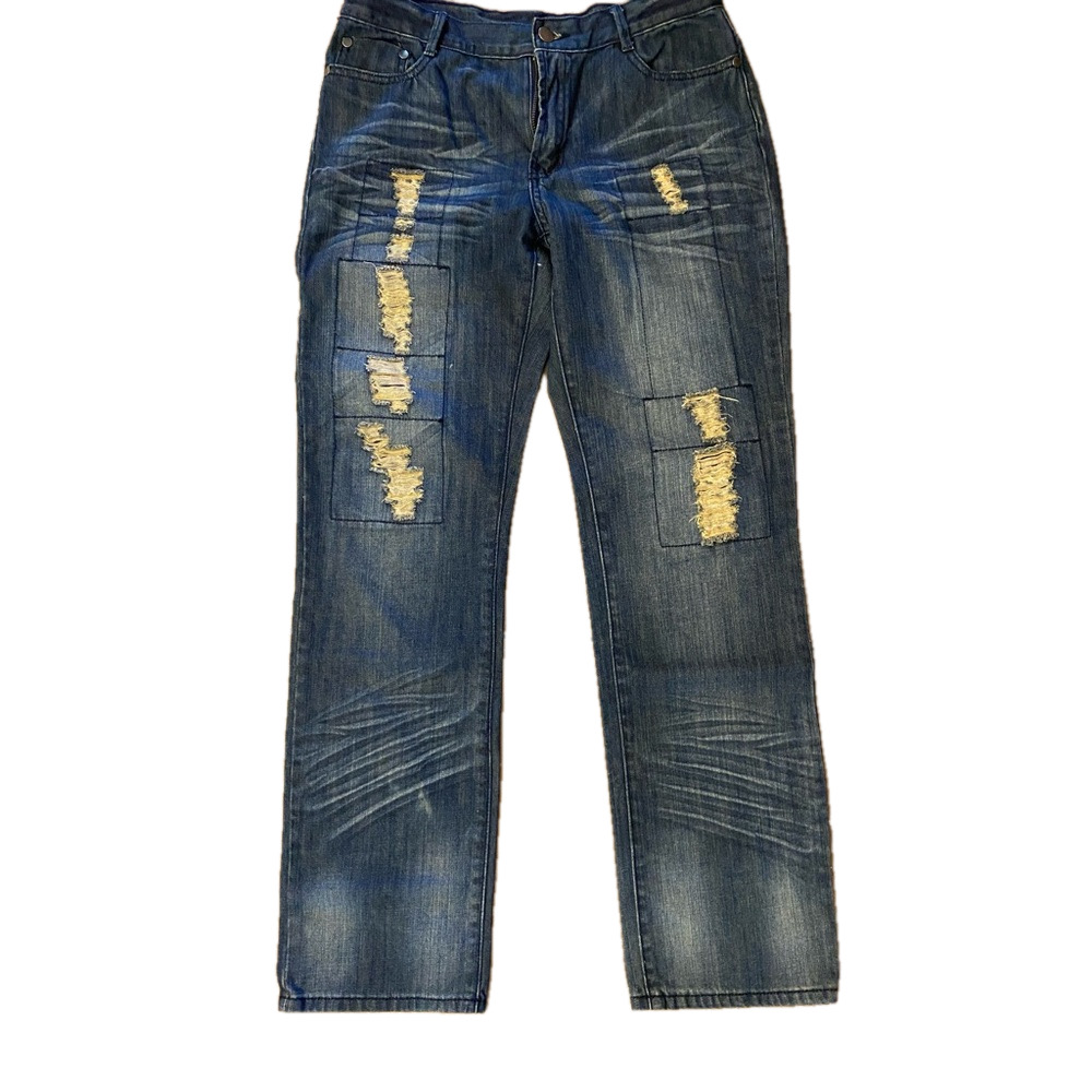Spanner ladies Size 8 distressed dark wash blue jeans denim pants patchwork look